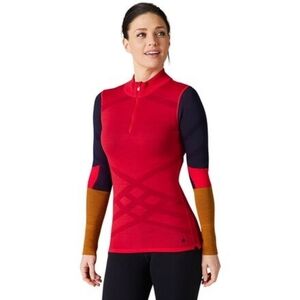 Smartwool Intraknit Merino 200 Red Colorblock 1/4-Zip Top Women's Size XL